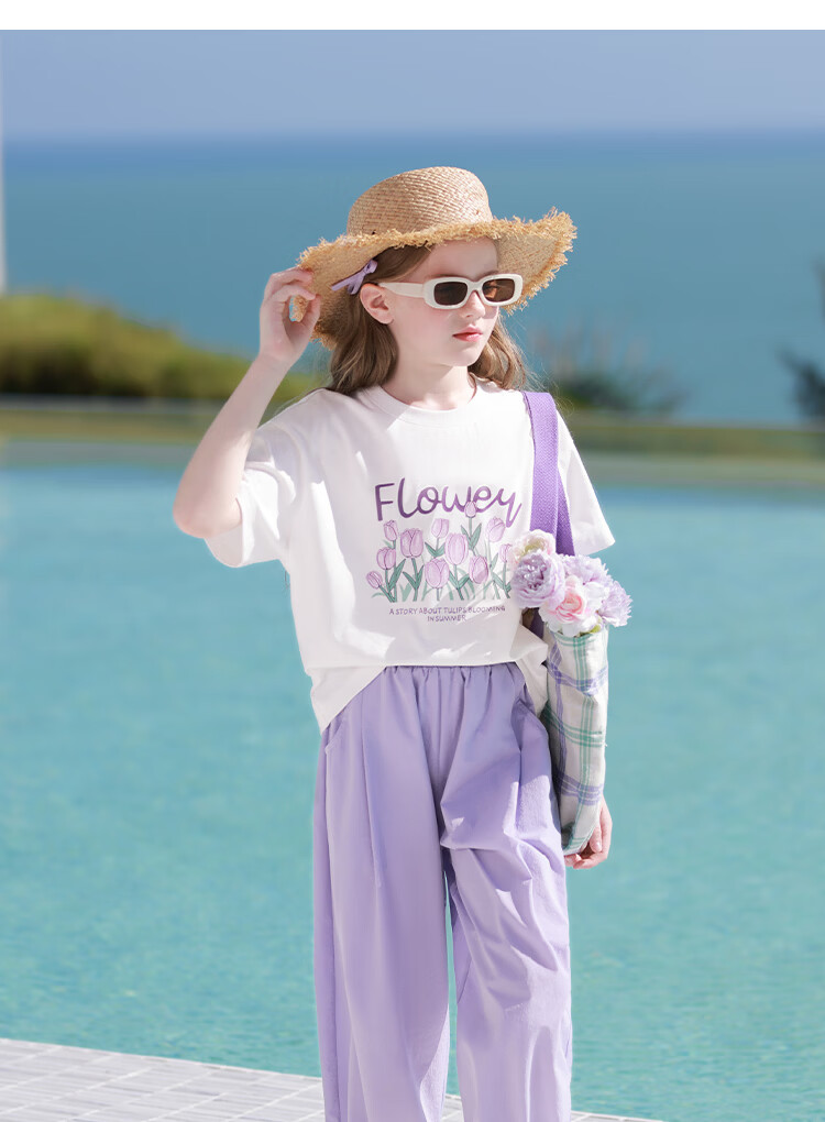 CHANZUIGOU Girls' Printed Summer Set 2026 - Trendy Children's Short Sleeve T-Shirt and Pants Sports Two-Piece Set 15